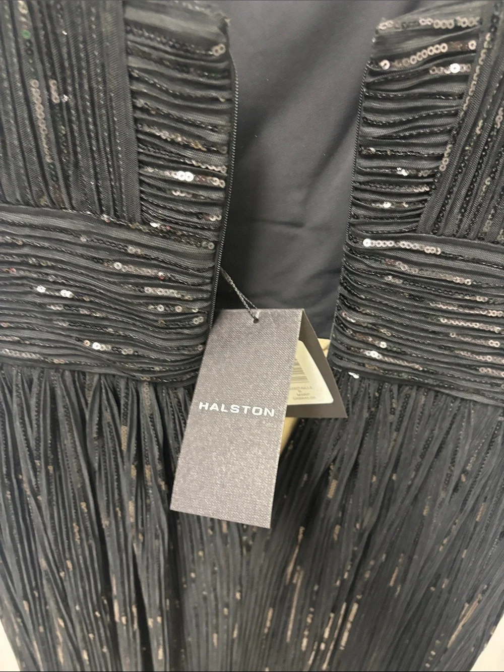 Halston Heritage Black Sequin Pleated Wedding Guest Dress - Picture 12 of 12